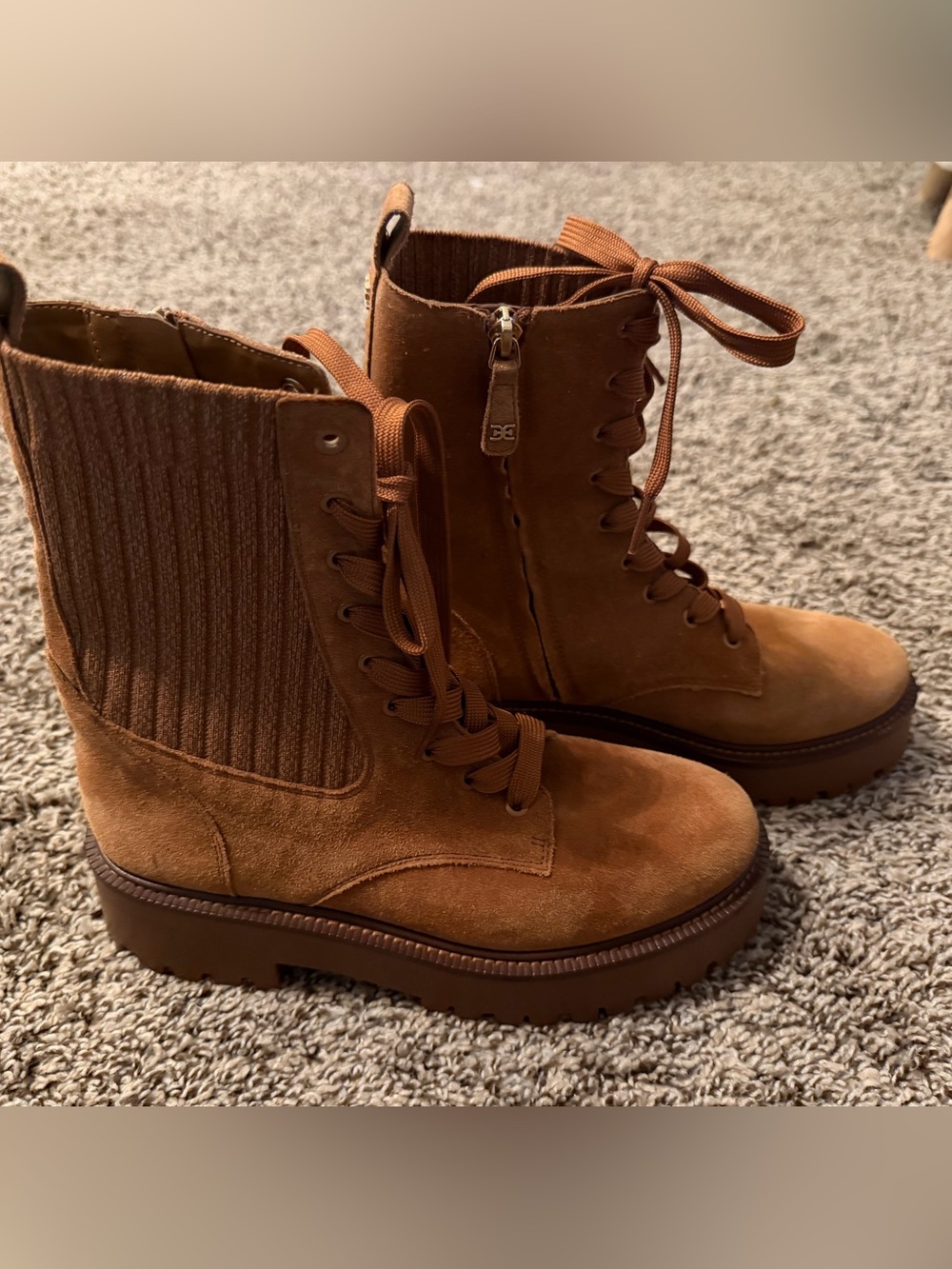 🤎 Sam Edelman Brown Suede Combat Boots | Women’s Size 8 | Lug Sole Platform